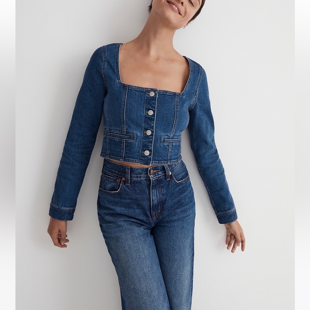 NEW: Madewell Denim Square-Neck Crop Top in Hallwood Wash